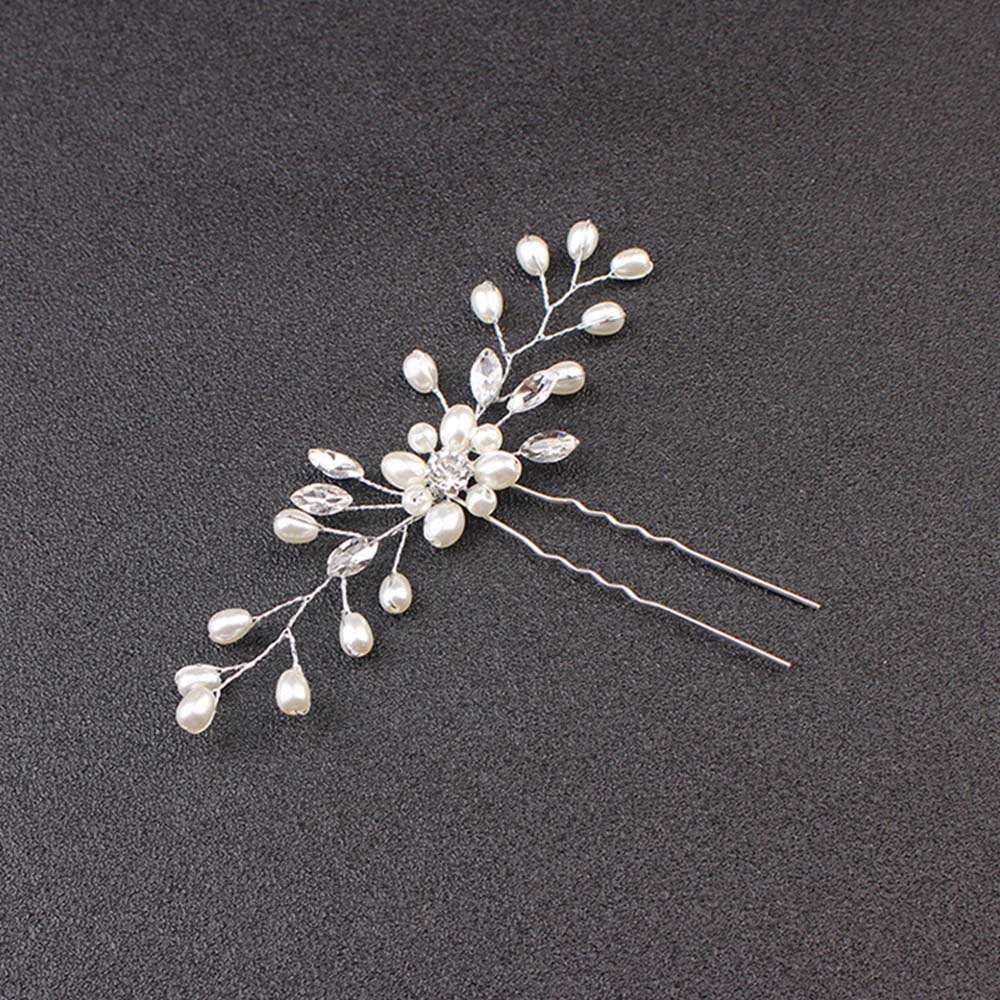 Gold Leaf Diamond Pearl U-Shaped Hairpin Pin