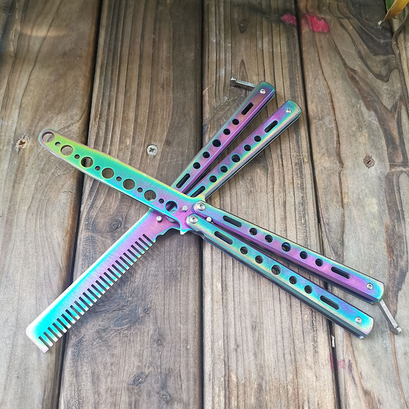 Colorful Titanium Butterfly Training Comb Practice Flail Knife Without Blade