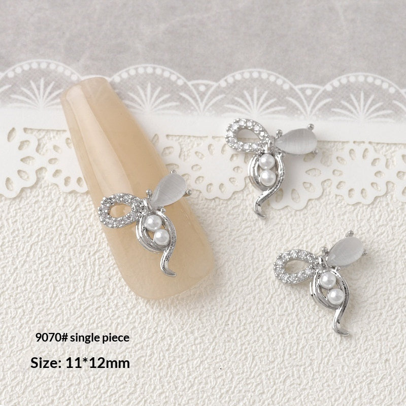 Silver Zircon Bow Nail Art Accessories