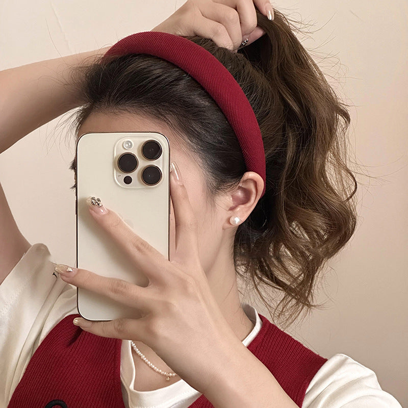 Red Autumn And Winter Sponge Headband High Skull Top High Sense