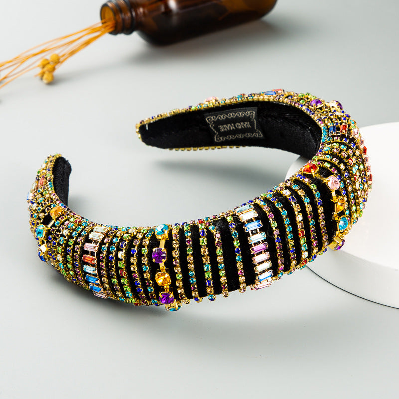 Baroque style colored rhinestone sponge headband