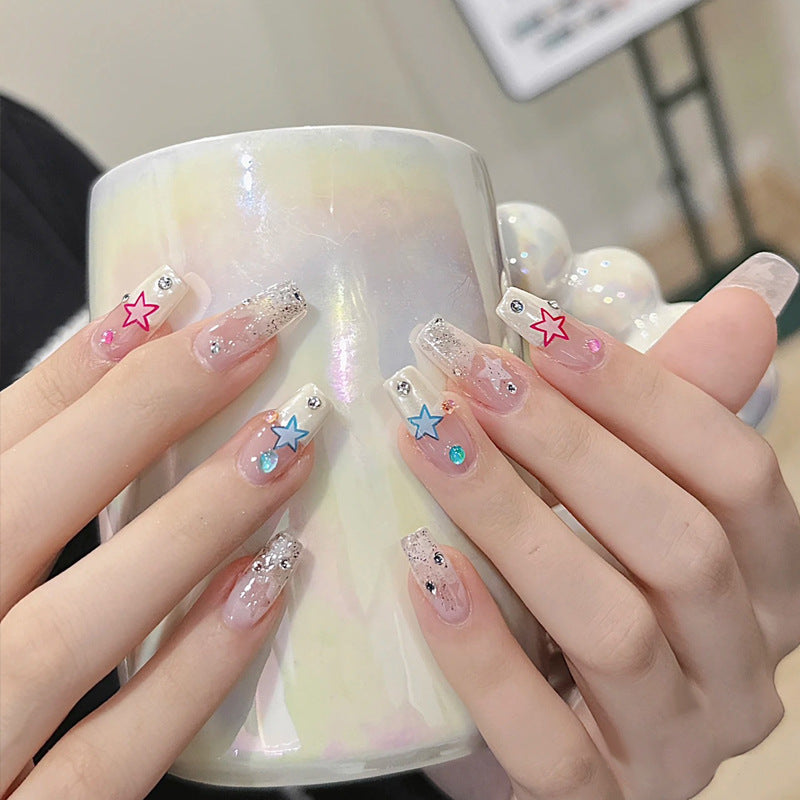 Wear Nail Milky White Gradient Crooked Peach Heart Nail Sticker