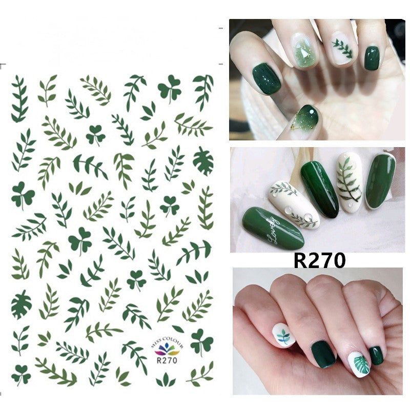 Green Leaf Nail Sticker Cactus Green Polka Dot Leopard Nail Sticker