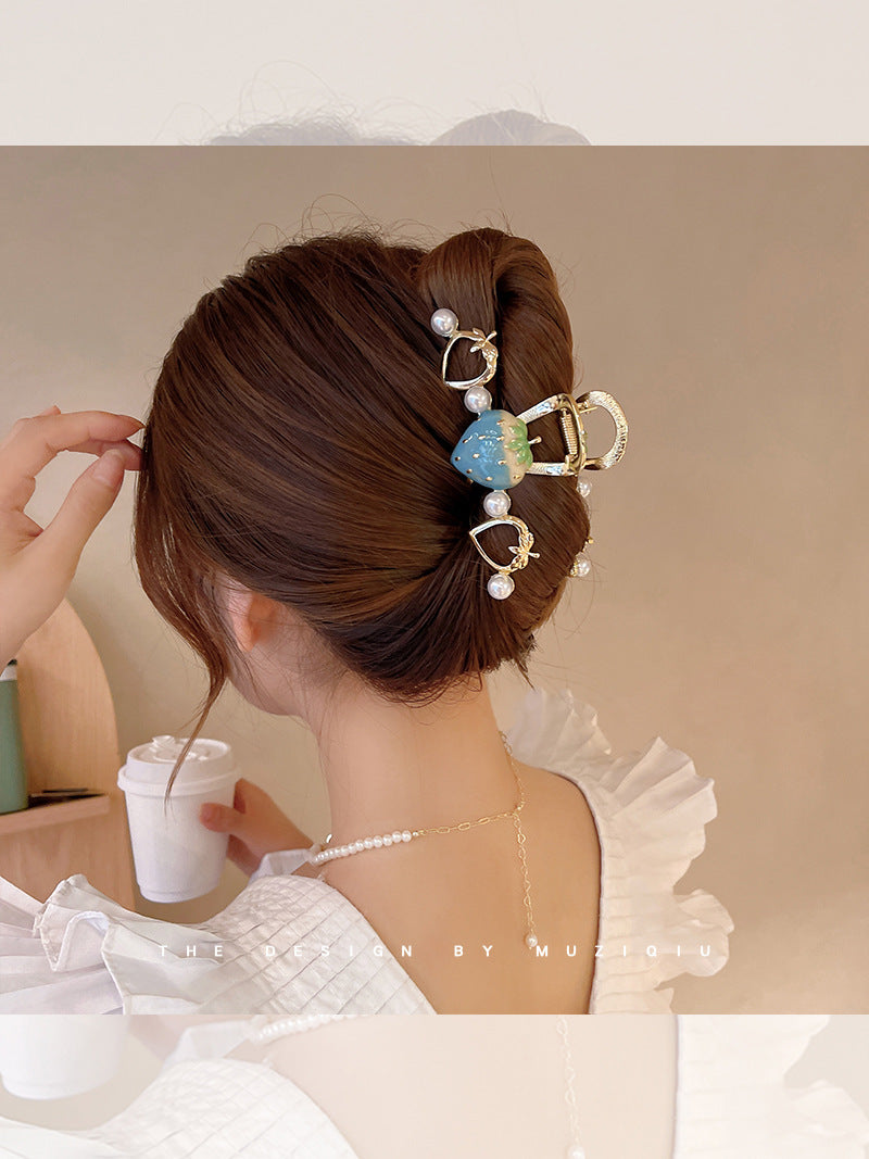 Female Simple And Cute Strawberry Hairpin Metal Clip