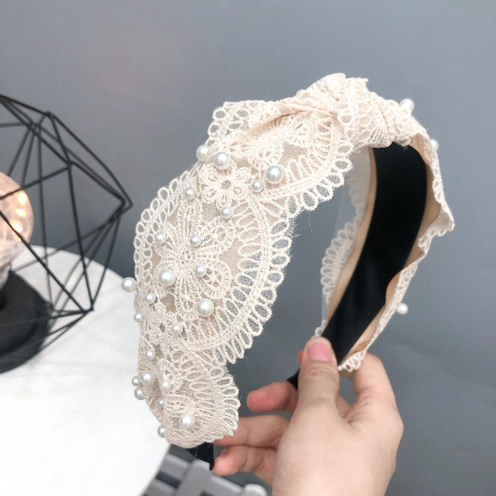 Ladies Buckle Pearl Lace Knotted Headband