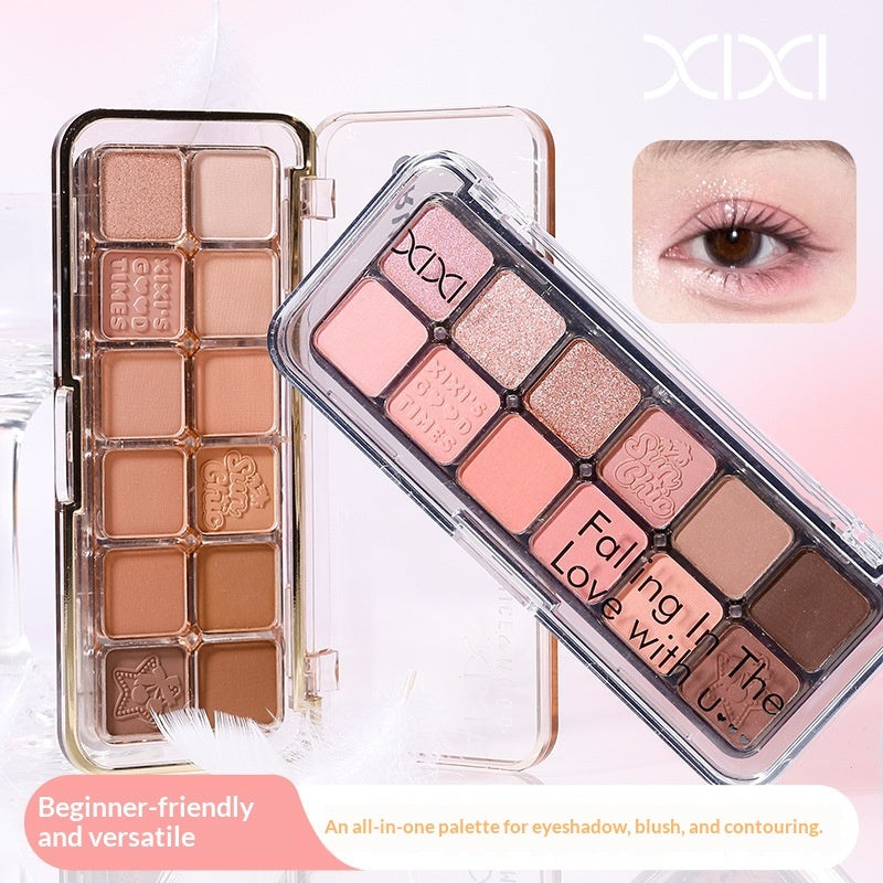 XIXI Mist Muse Twelve-Color Eyeshadow Palette Shimmer Sparkle Matte Highlight Contour Blush All-in-One Palette