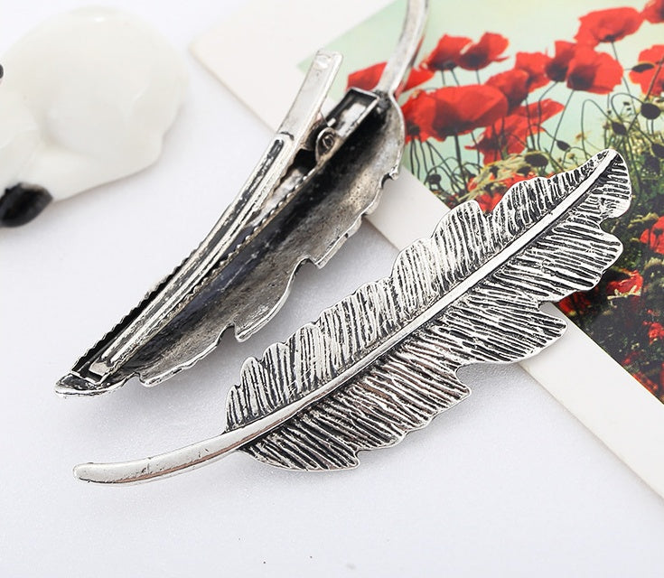 Europe and the United States big leaves feather hairpin fashion lady personality design leaf feather hairpin