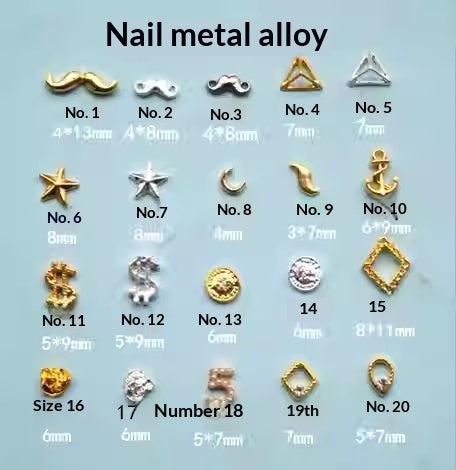 3D Pyramid Mustache Anchor Moon Nail Art Metal Decorations