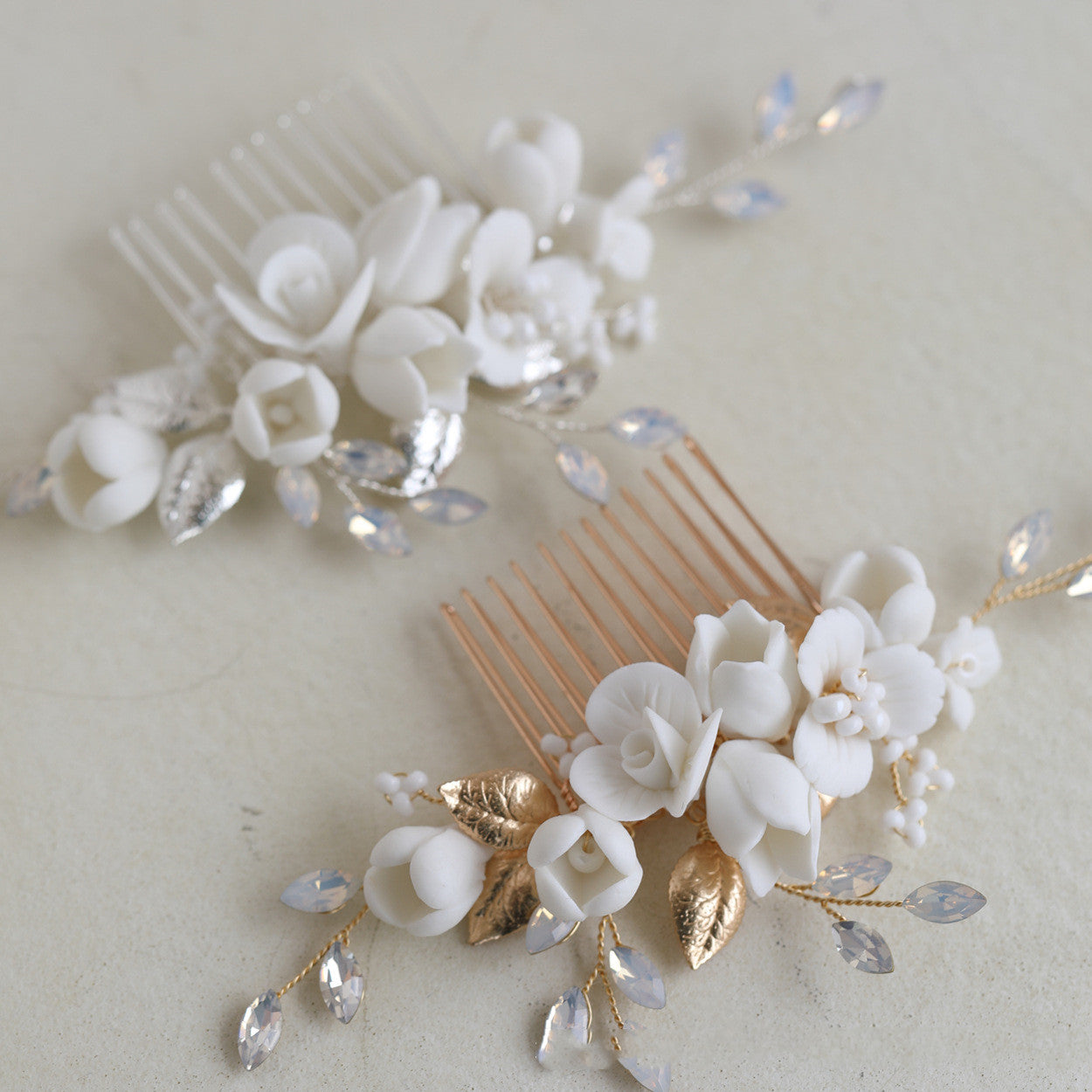 Ceramic Flower Hair Comb Protein Diamond Handmade Jewelry