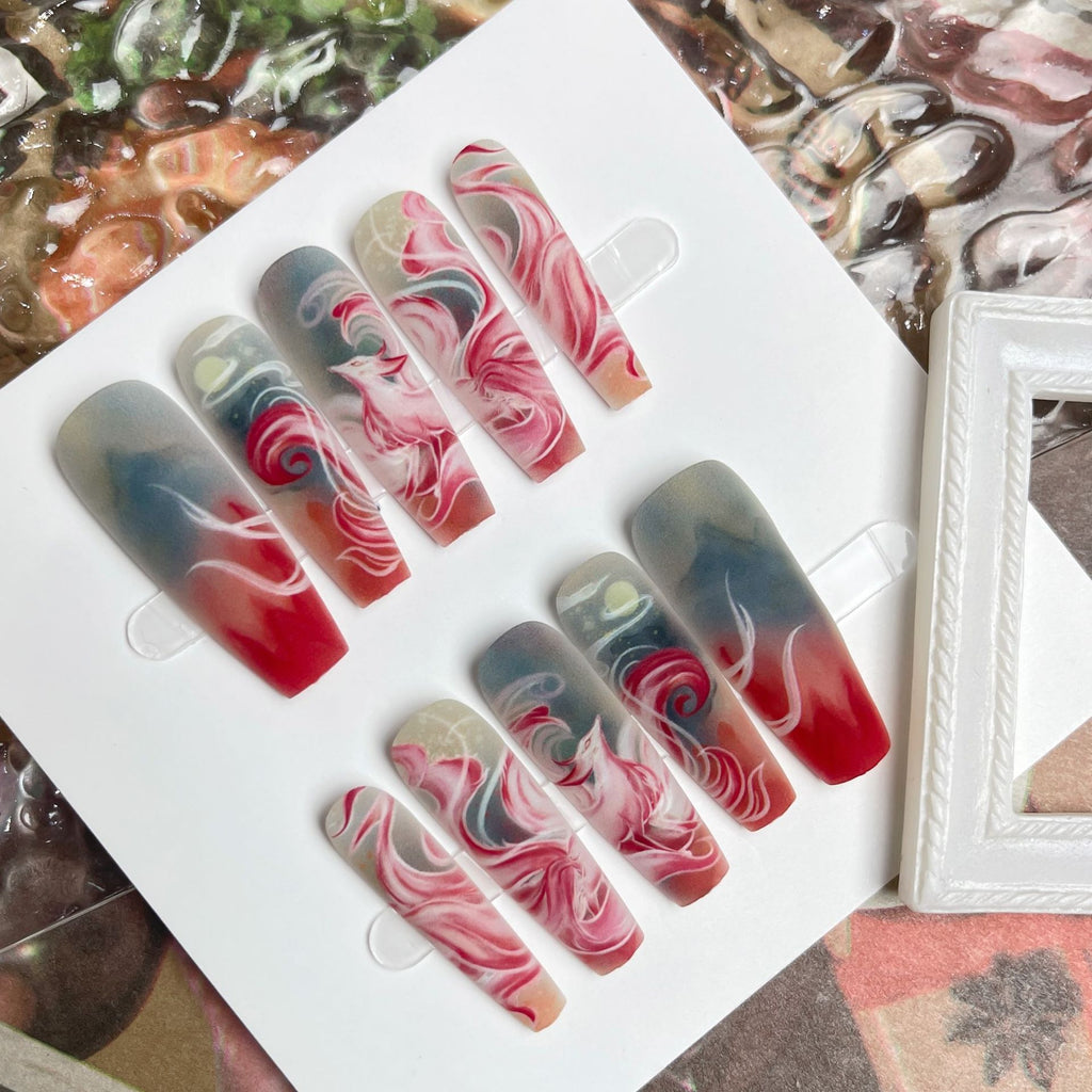 Press On Nails Nine-tail Lady Long Ladder Plated Crystal Suede Frosted Sealing Nail Art