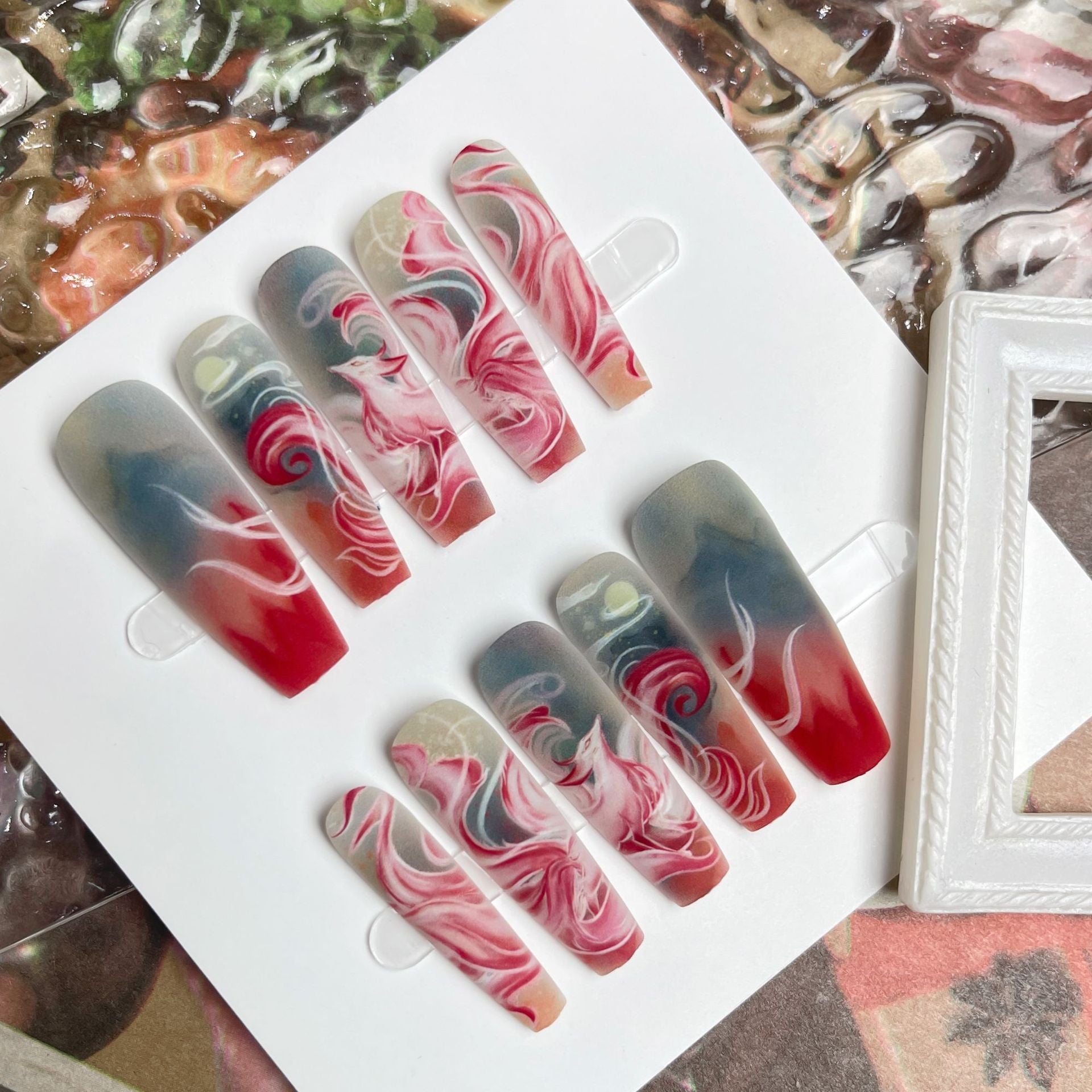 Press On Nails Nine-tail Lady Long Ladder Plated Crystal Suede Frosted Sealing Nail Art