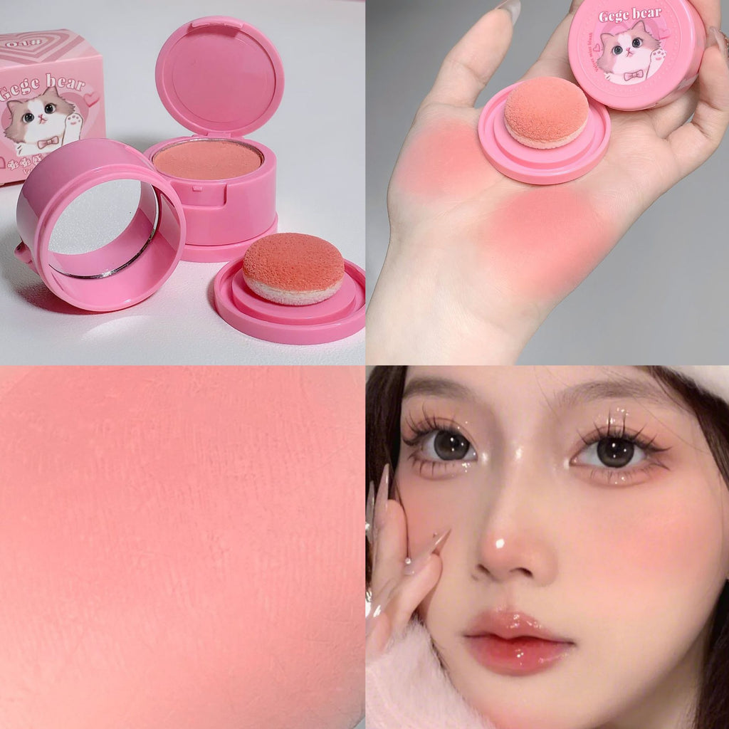 Gege Bear With Powder Puff Cushion Blush White Matte Nude Makeup