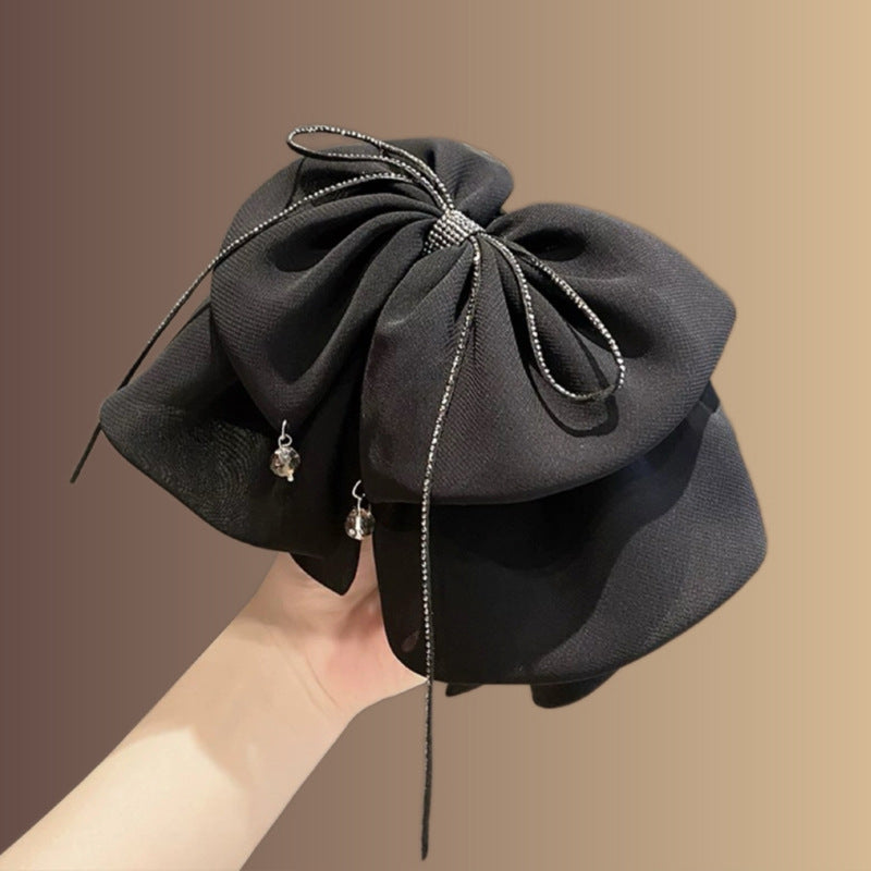 Korean Style Gas Layer Double Layer Bow Claw Clip Women's Fashion Diamond Tassel Hairpin
