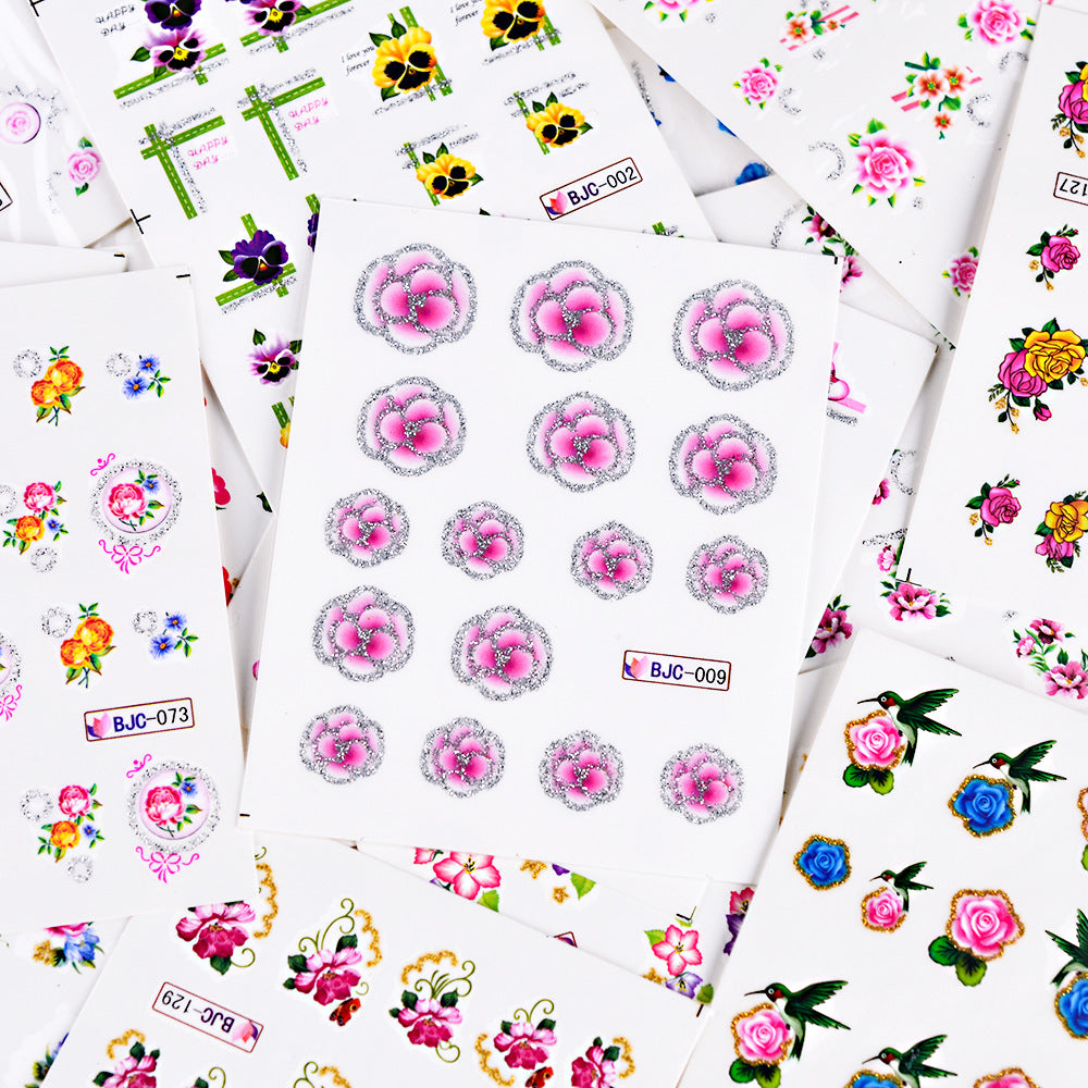 Nail Hot Watermark Stickers Suit Butterfly Fruit Lace Colorful Flowers Gold And Silver Gilding