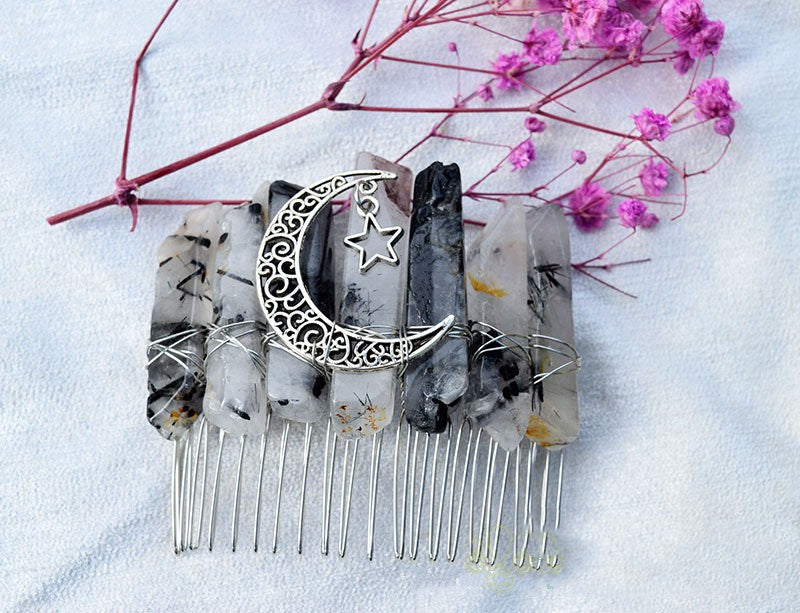 Premium Handmade Crown Moon Hollow Star Hair Comb