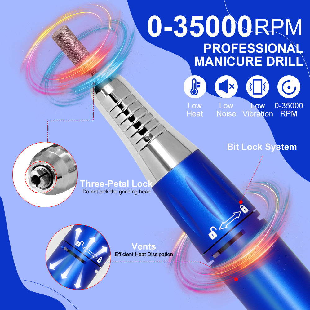 Nail Drill Portable Nail Polishing Machine Long Standby Rechargeable High Power