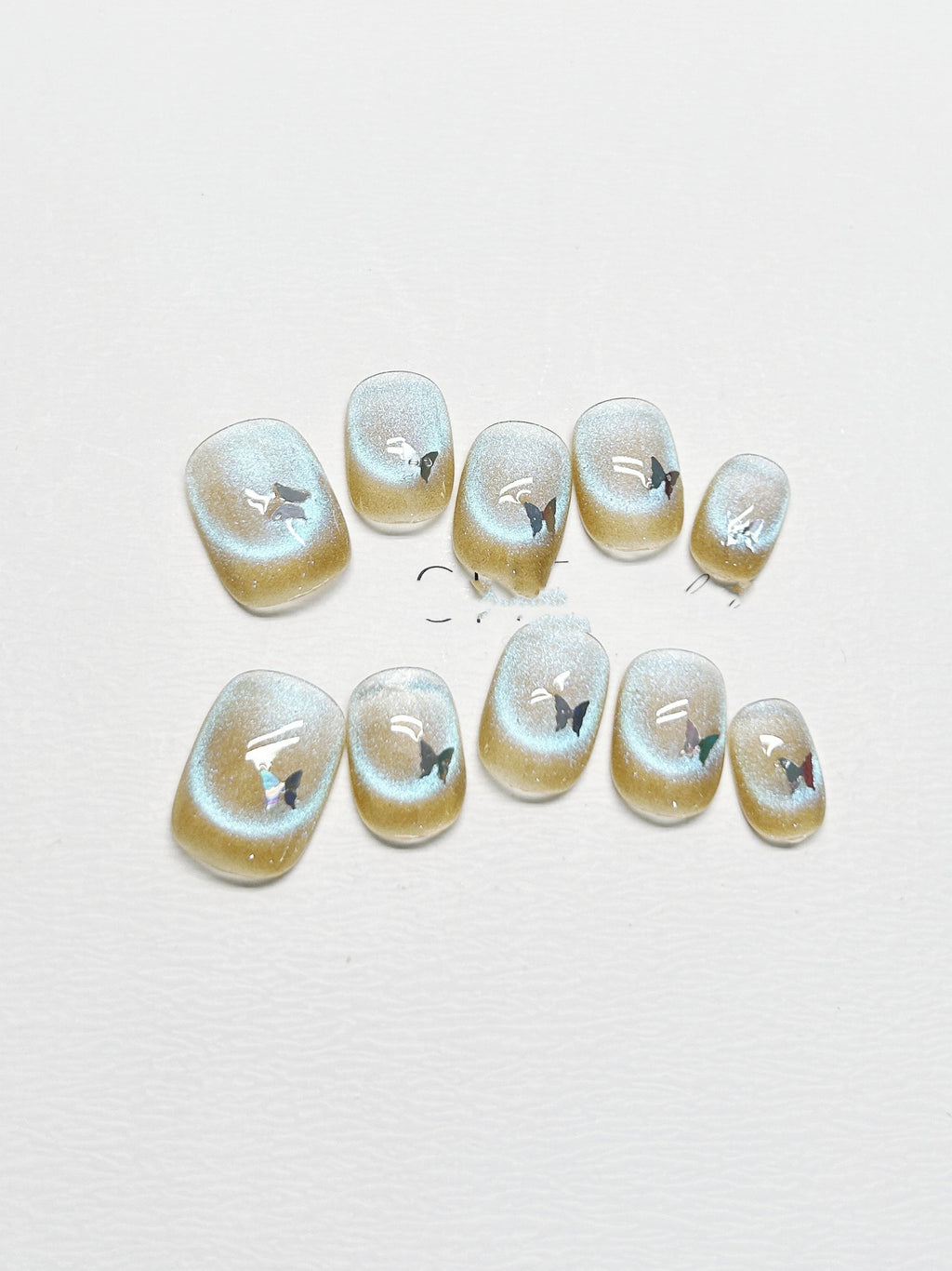 Nail Tip Short Fluorescent Cat Eye Butterfly