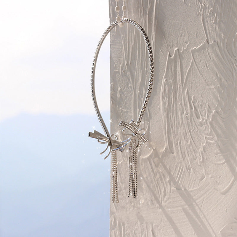 European And American Exaggerated Design Sense Diamond Bow Tassel Headband