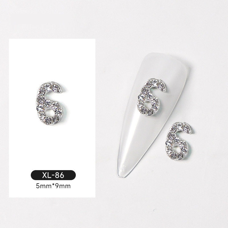 Silver Digital Sparkling Diamond Alloy Nail Decoration