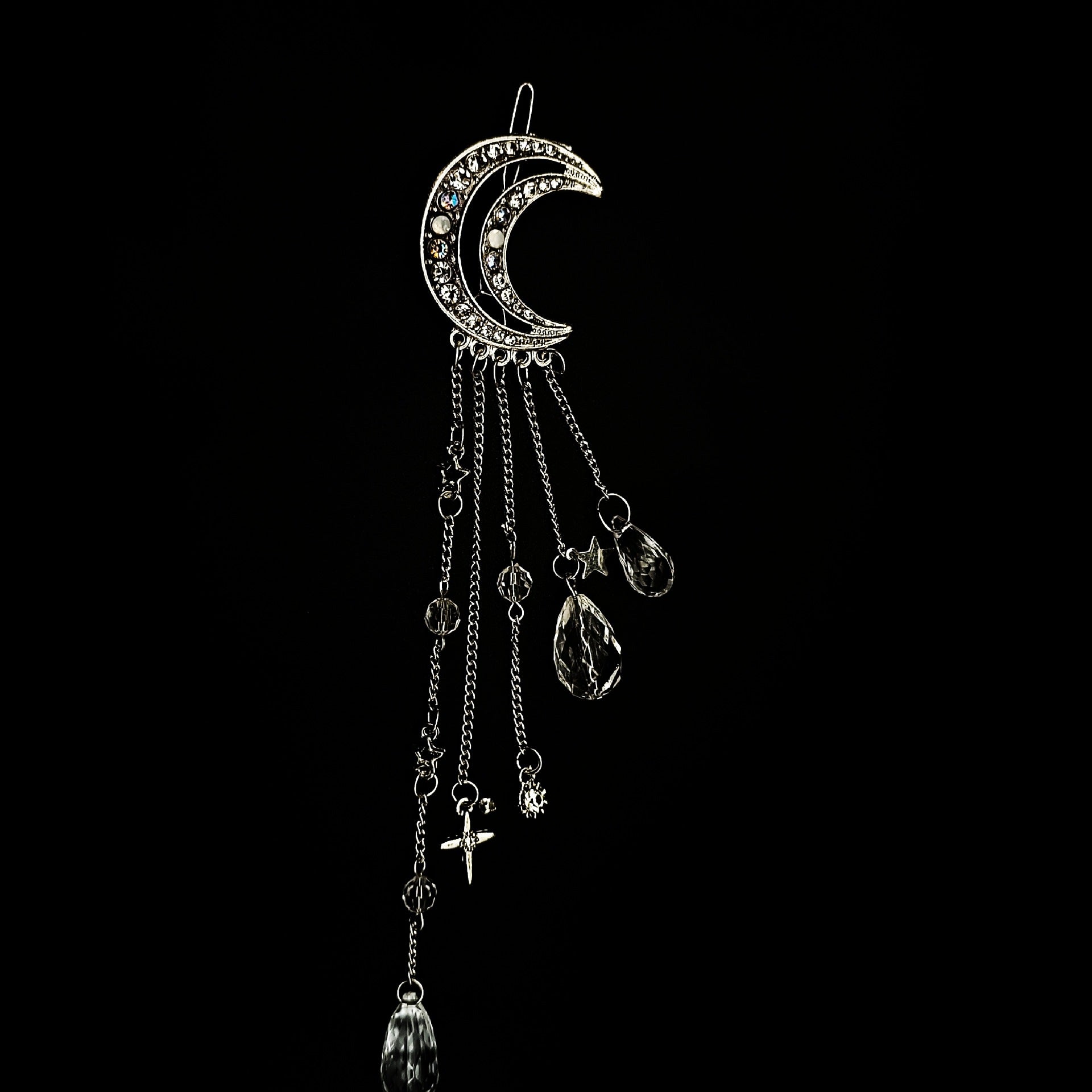 Diamond Studded Moon Tassel Five-pointed Star Pendant Side Clip