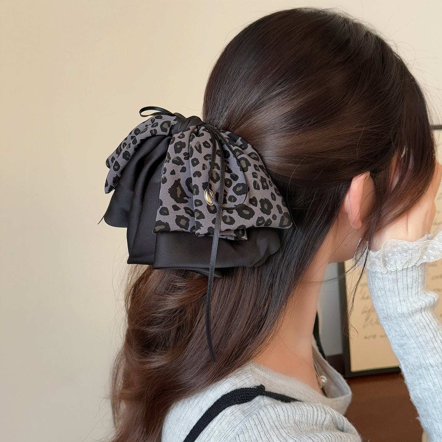 Leopard Print Mature Style Bow Claw Clip Light Luxury Advanced