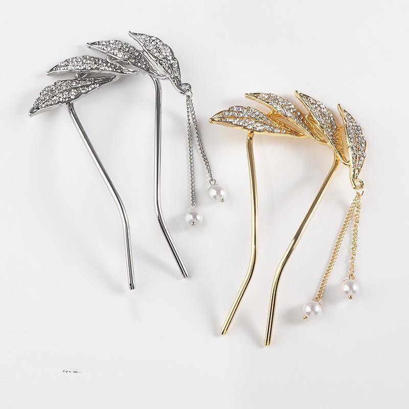 Coiled Hair Artifact Metal Tassel Hairpin Pearl