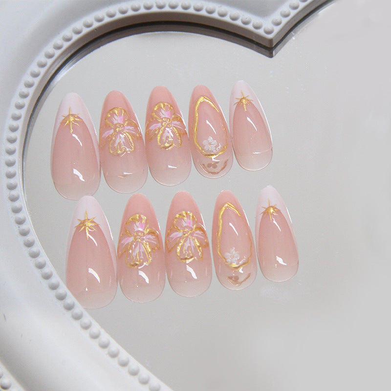 Simple French Wear Nail Three-dimensional Peach Blossom Nail Tip Detachable