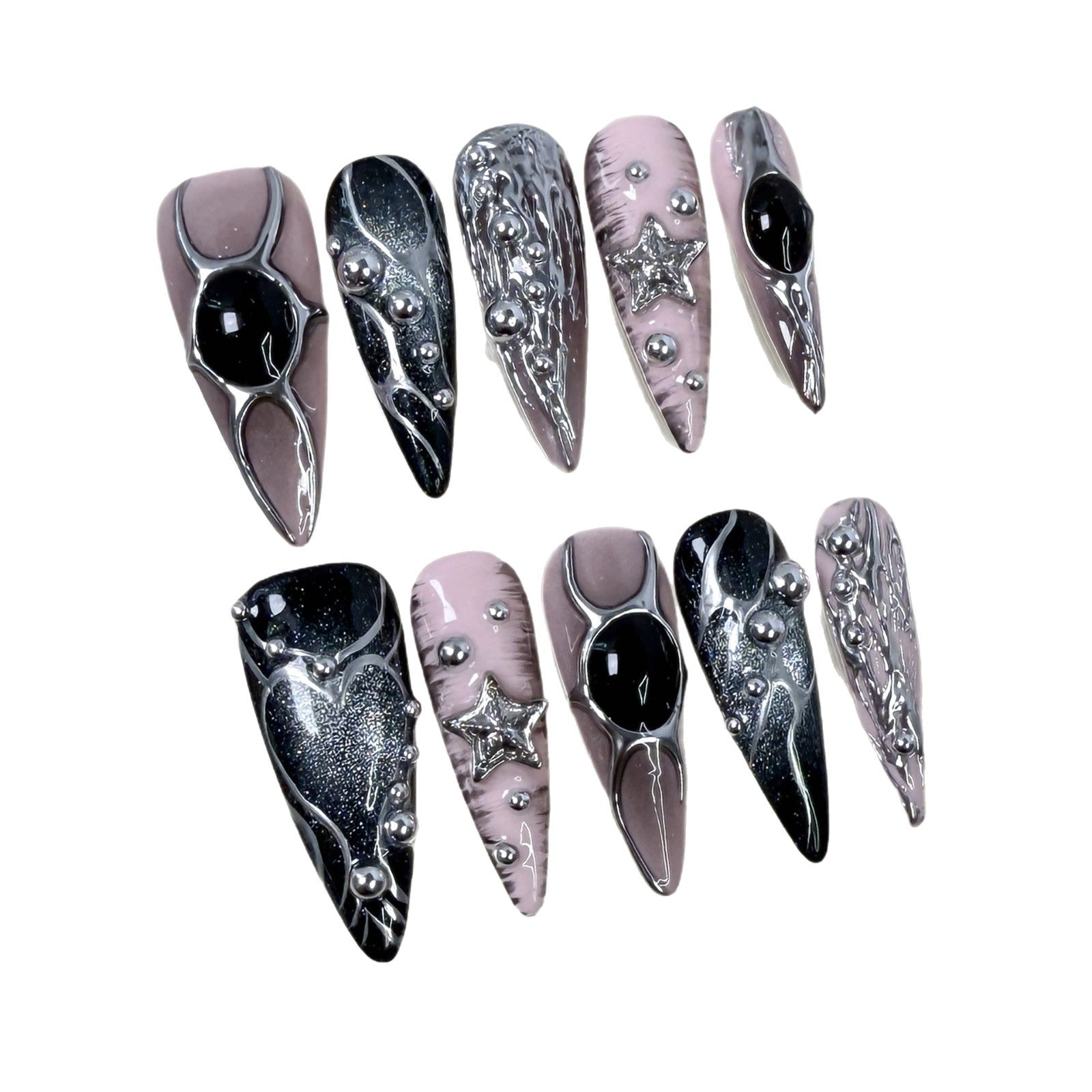 Dyed Nail European And American Long Pointed Nail Metal Hand Painted Ins Relief Sweet Cool