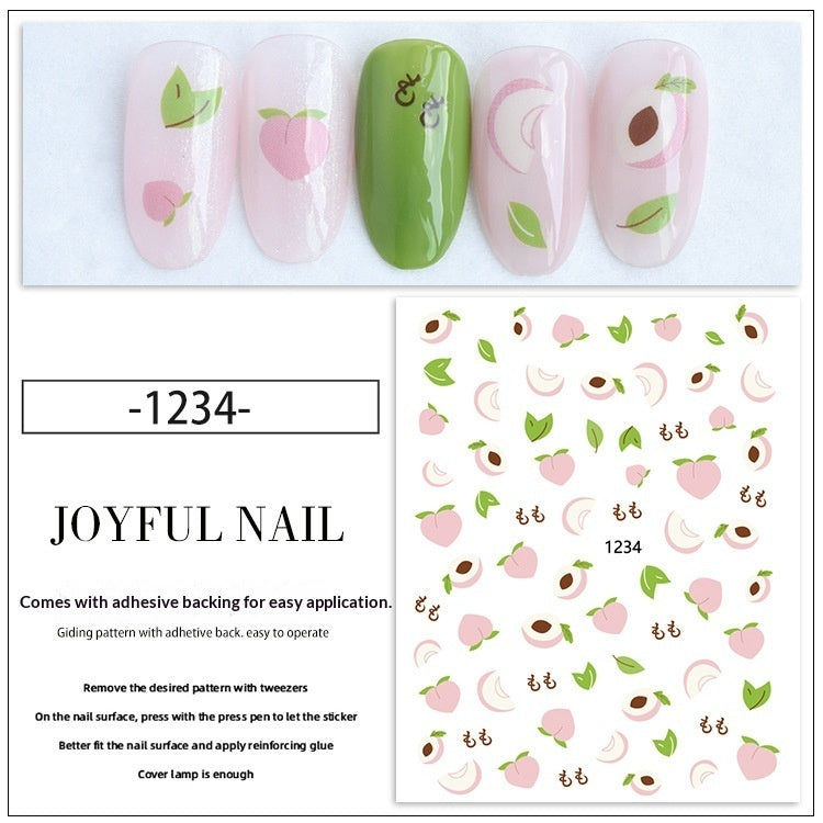Joyful New Summer Nail Stickers Featuring Flower And Peach Designs