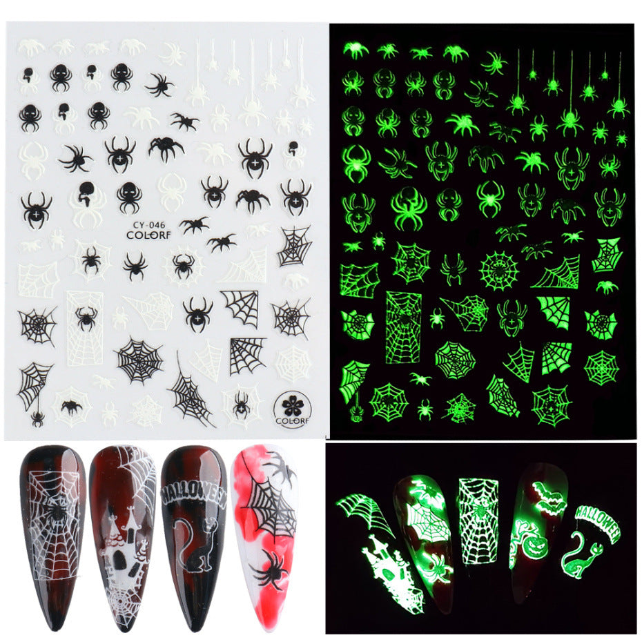 Nail Sticker Luminous Halloween Spider Skull Decal