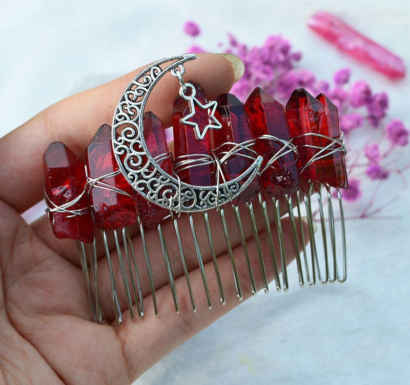 Premium Handmade Crown Moon Hollow Star Hair Comb