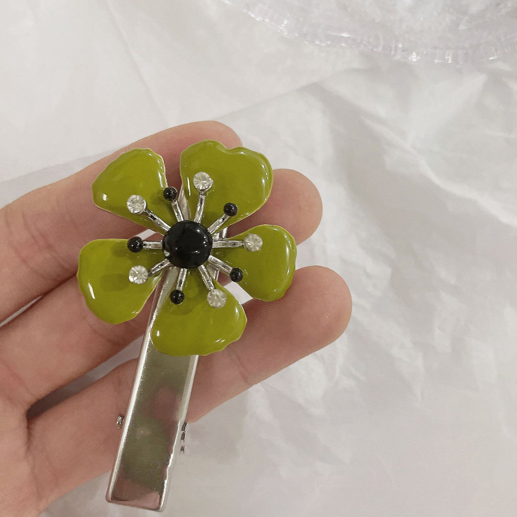 Oil Drop Green Simple Three-dimensional Flower Hairpin Niche Sense Of Luxury