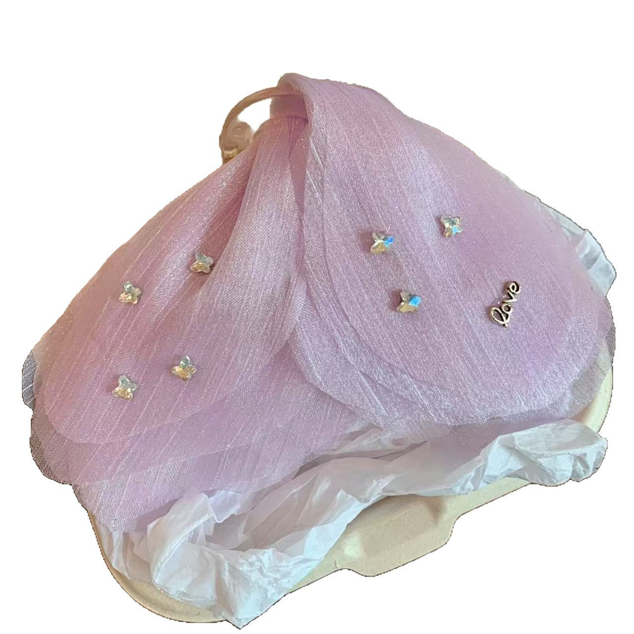 New Tulle Butterfly High-grade Headdress Barrettes Women's French Retro Simple Mesh Solid Color French Super Fairy Grip