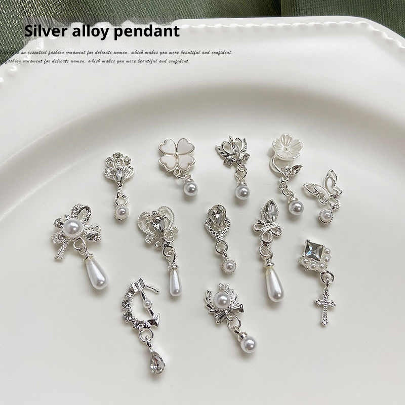Nail Art Pendant Jewelry Tassel Alloy Metal Three-dimensional Pearl Mixed