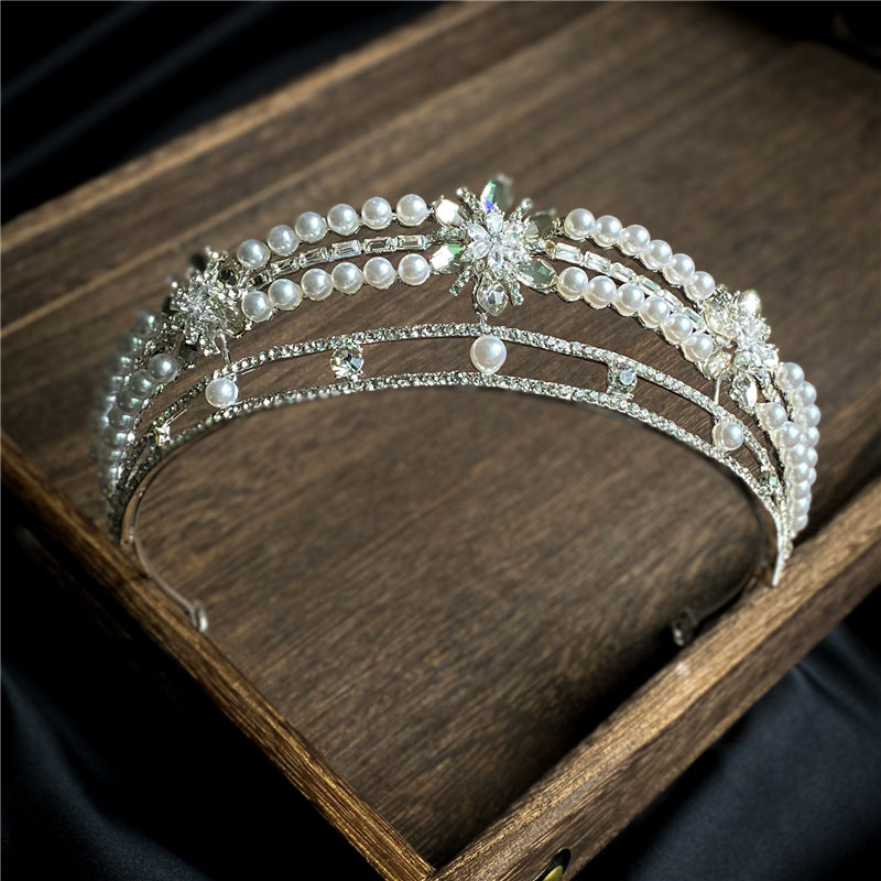 Women's Simple Elegant Pearl Crown Rhinestone Headband