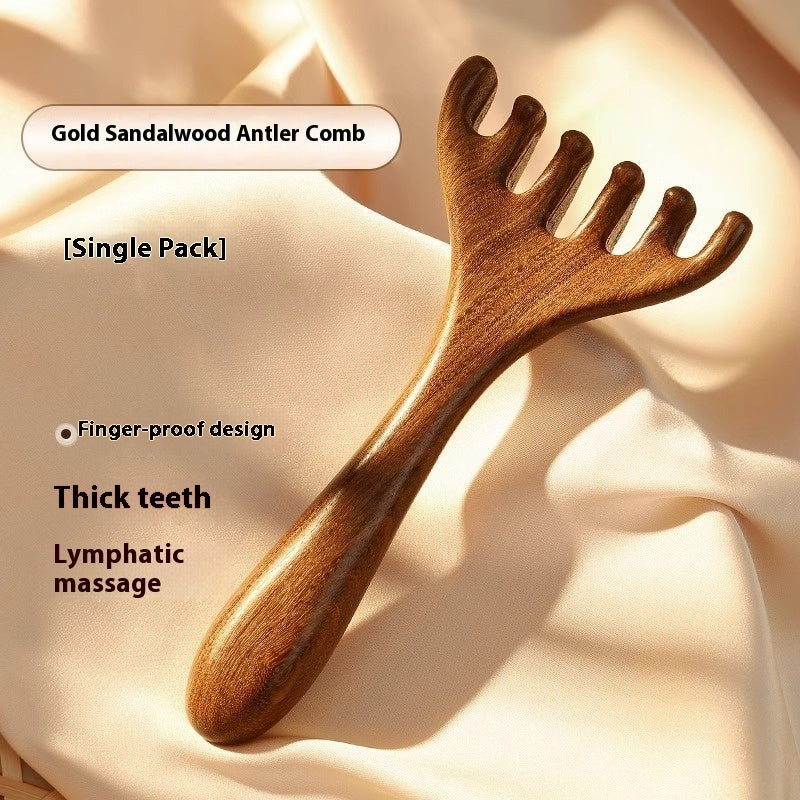Gold Sandalwood Head Massage Comb Meridian Brush