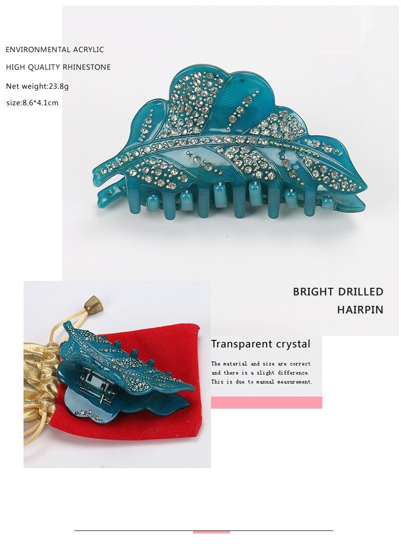 Acrylic Hairpin Leaves Diamond Hair Accessories Grip
