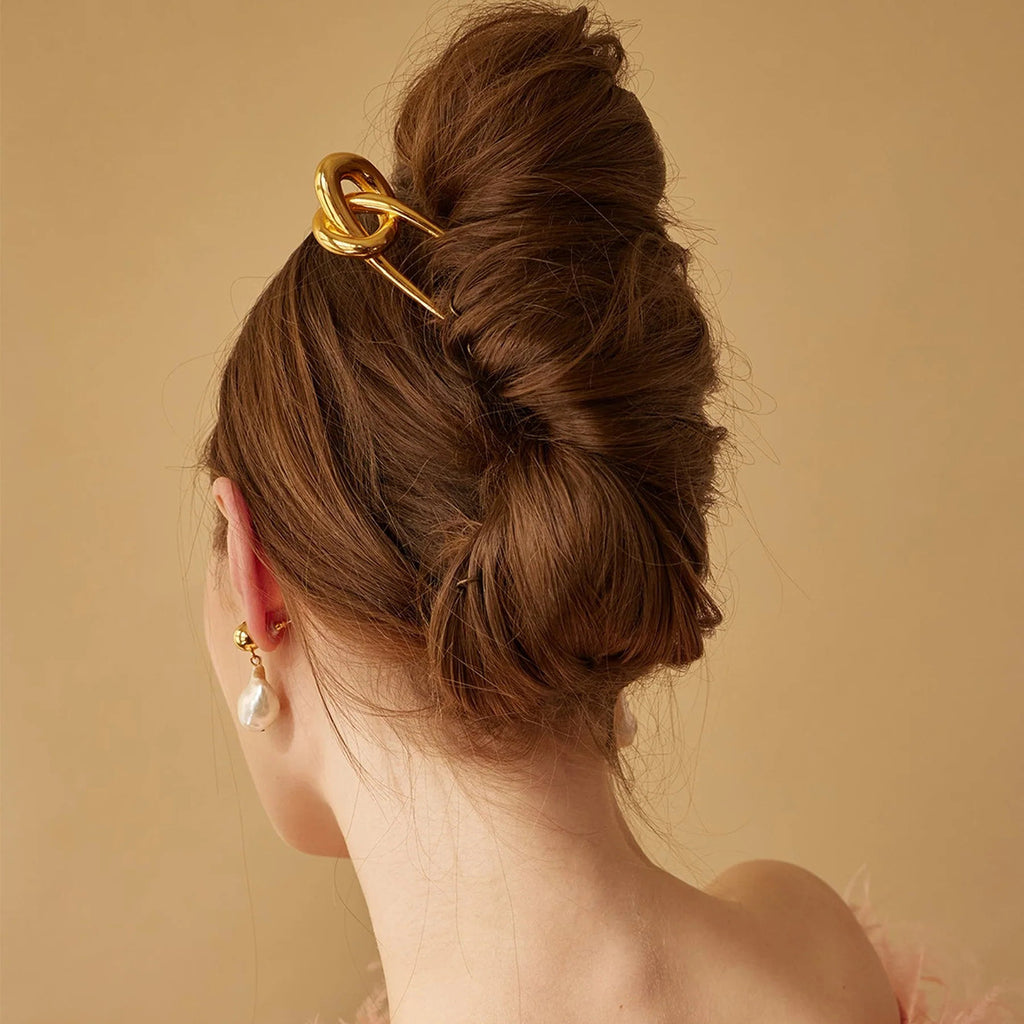 European And American Hair Clasp Simple Tie Up The Hair Elegant 18K Gold Stainless Steel Hairpin