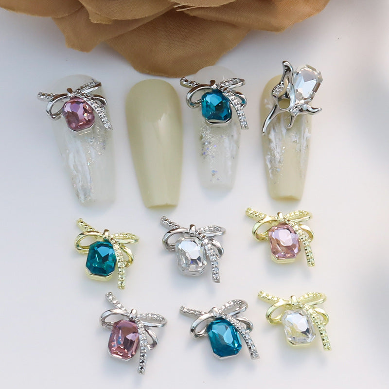 Bow-knot Colorful Square-stone Nail Art Accessories