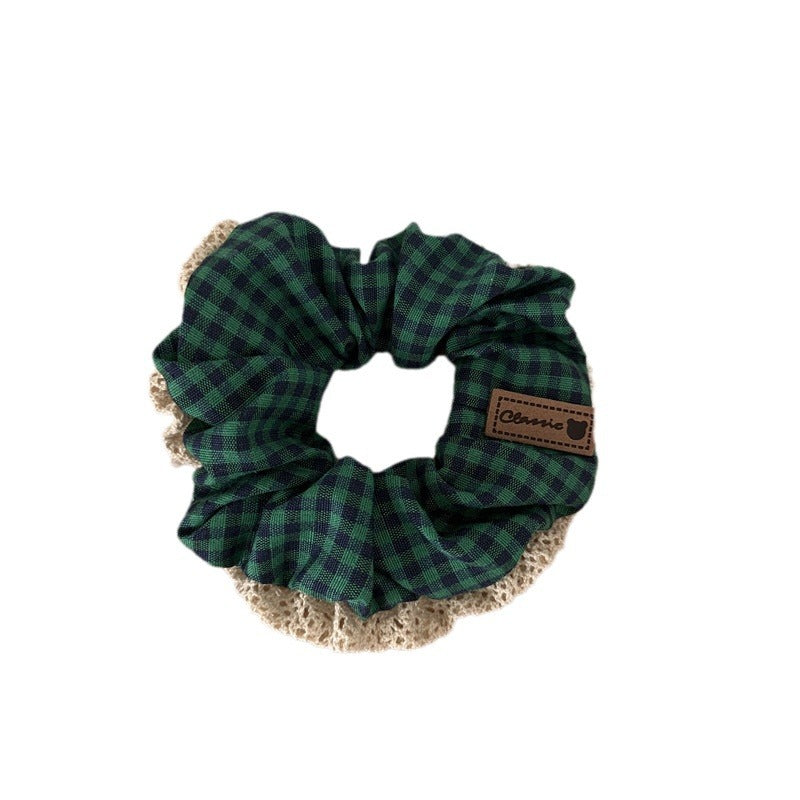 Pastoral Style Plaid Large Intestine Hair Ring Cute Lace Edge Simple