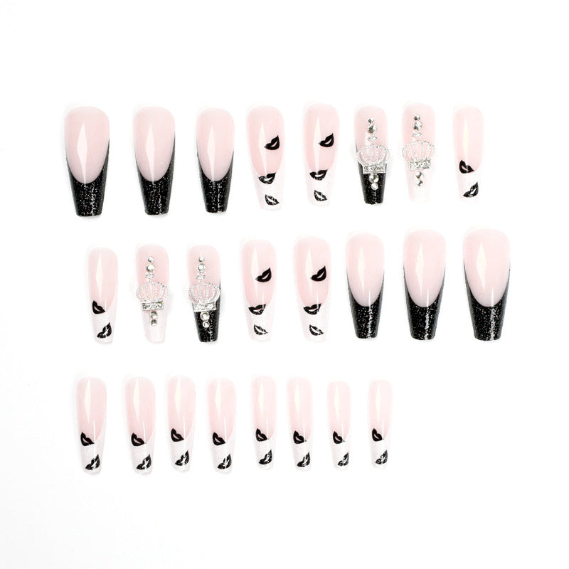 Wear A Nail Piece Long Ballet Black And White Lip Print Nail Beauty Rhinestone Removable Patch