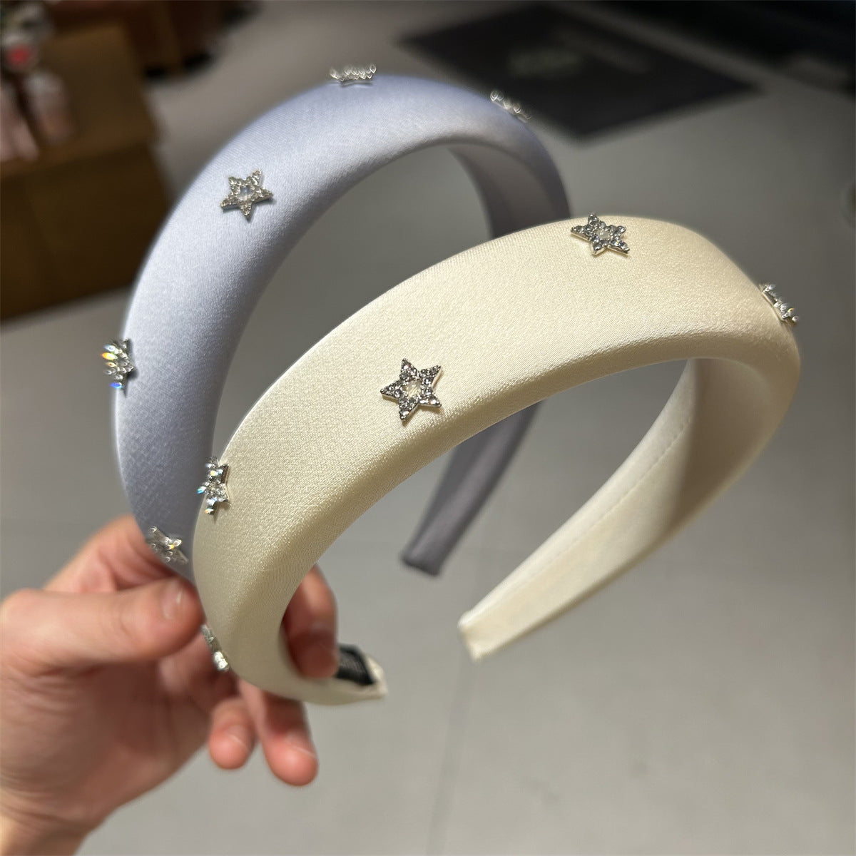 Headband For Women High-Crown Headband With Starry Rhinestones Hair Clip For Flyaways