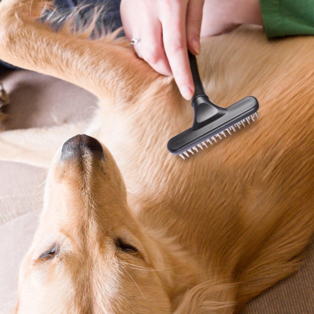 Pet Grooming Rake Double Row Pins Shedding And Dematting Undercoat Rake Comb For Dogs And Cats Safe Grooming Deshedding Brush Comb Out Mats Tangles Easily