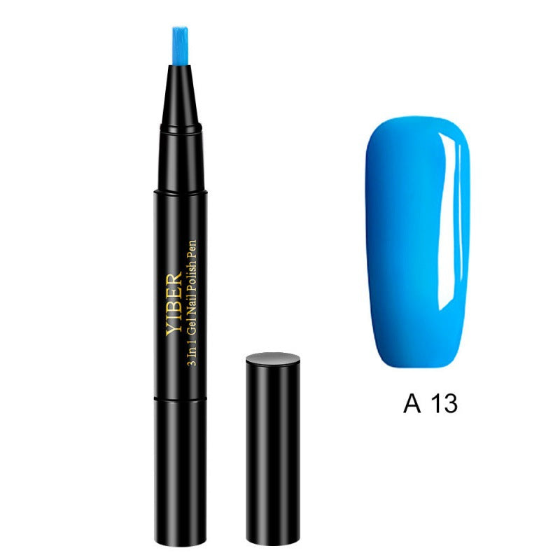 Yiber 5pcs Nail Polish Pen 3 In 1 One Step Glue Pen Multicolor