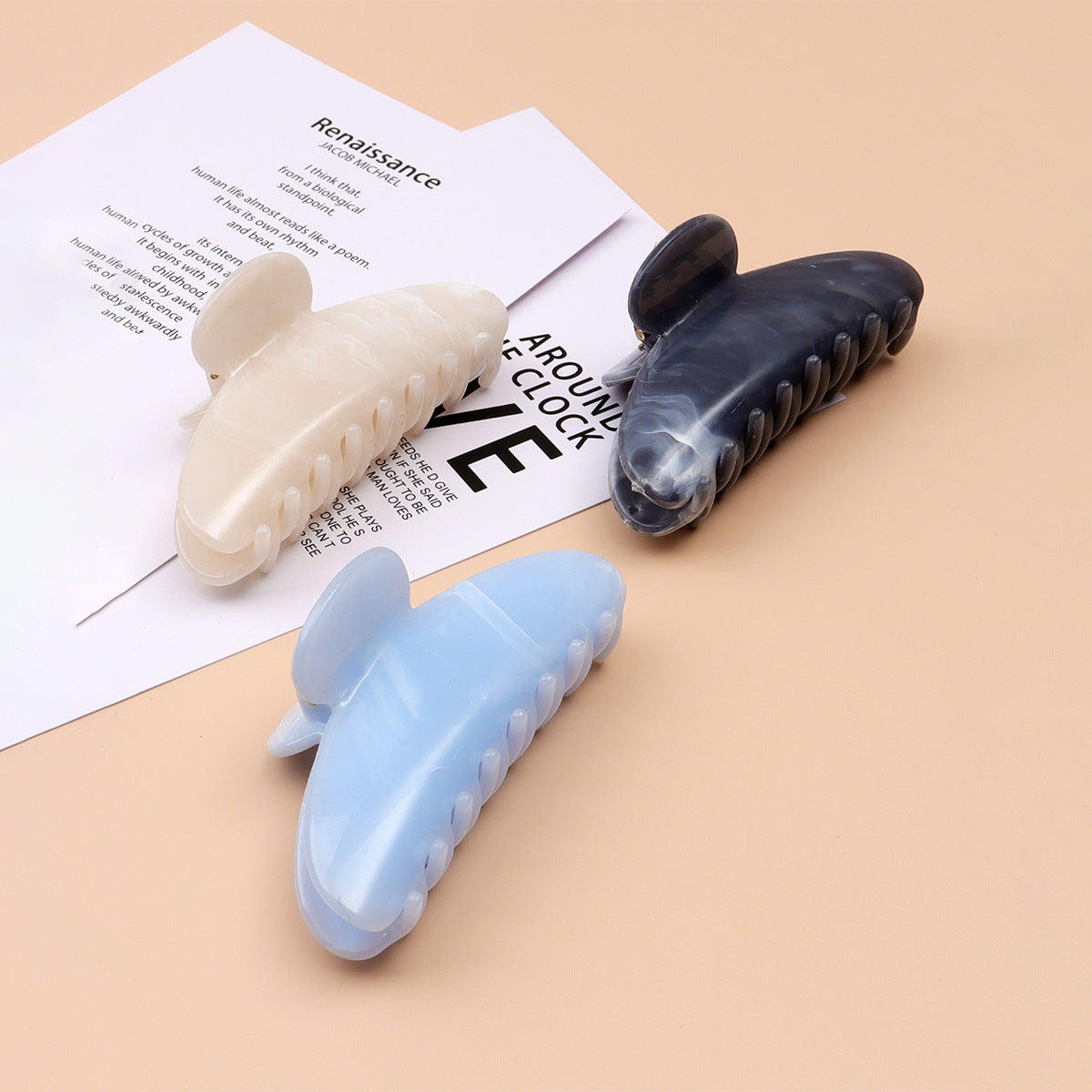 Exquisite Card-mounted High-grade Acetate Marble Cloud Pattern Back Head Shark Clip Semicircle Crescent