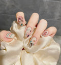 Nail Art Hot Milk White Plaid Graffiti Colorful Crystals Wear Nail Nails