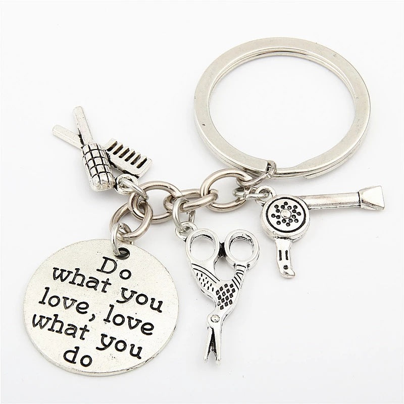 Scissors Hair Dryer Comb Styling Hairdresser Simple Alloy Key Ring