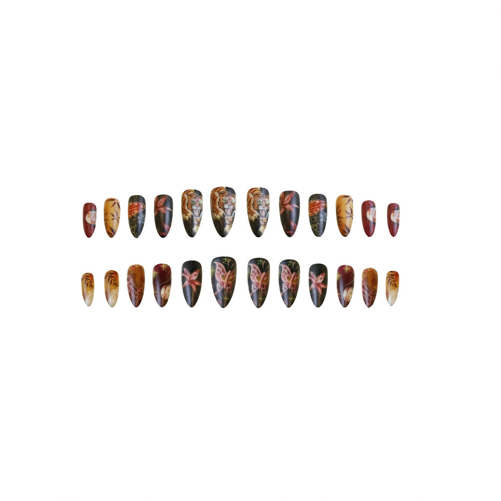 Retro Tiger Style Nail Tips 24 Pieces