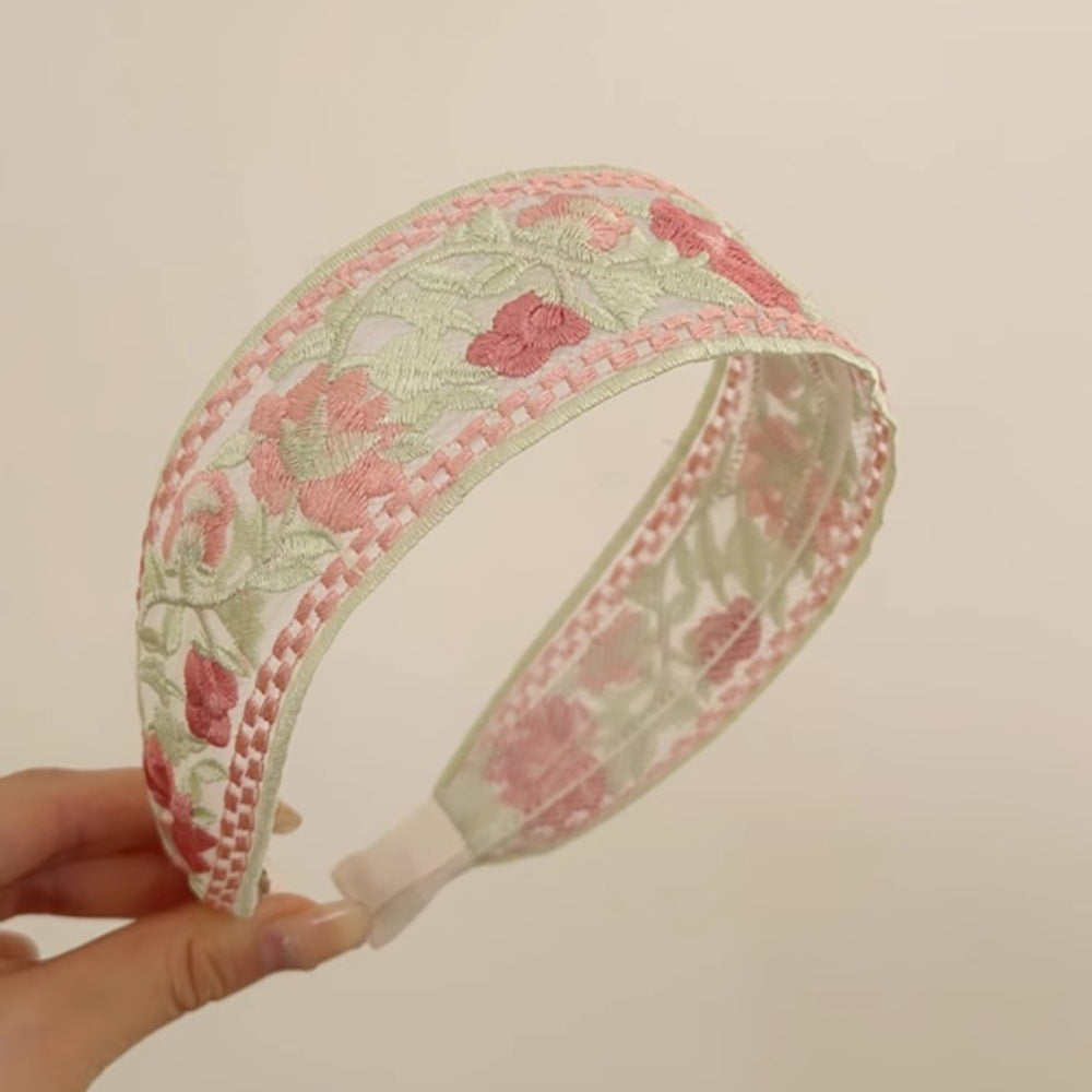 Chinese Embroidery Rose Flower High Cranium Headband