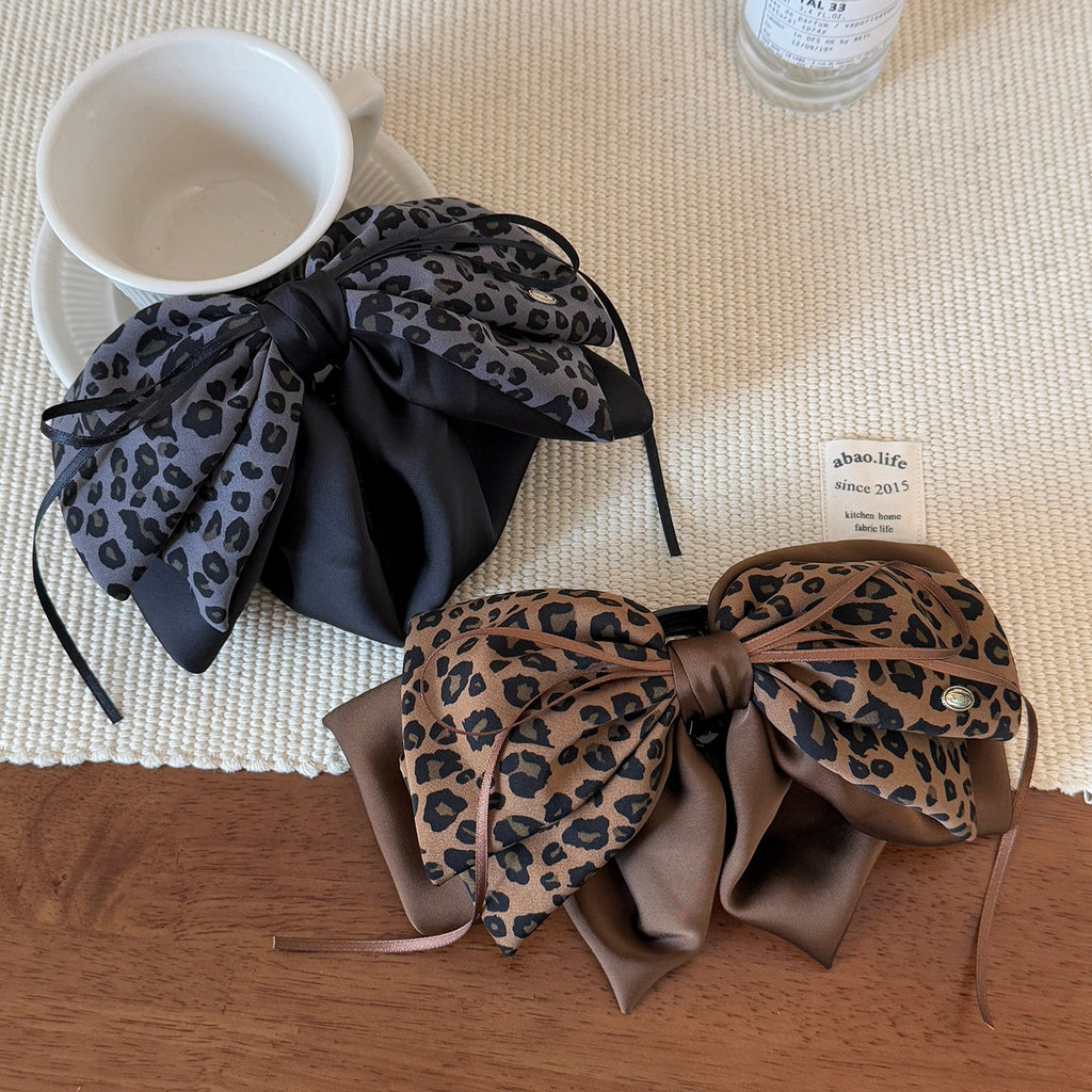 Leopard Print Mature Style Bow Claw Clip Light Luxury Advanced